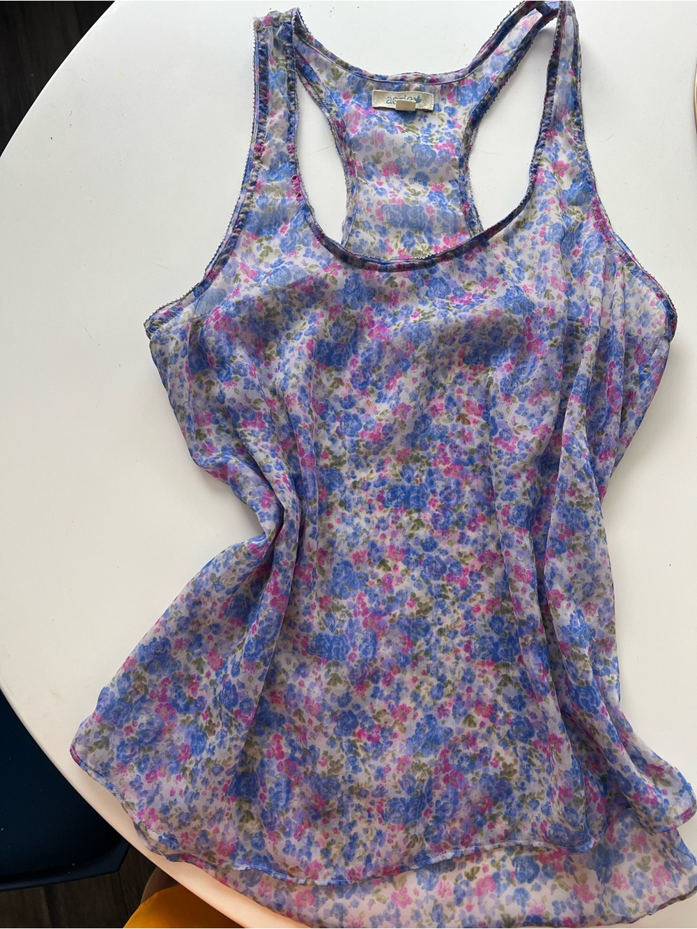 aerie Sheer Floral Racerback Tank - Blue & Pink